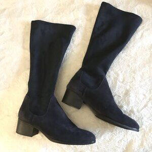 Bos & Co Navy Pointy Toe Witchy Rally Waterproof Knee High Boot Goth Cyber 41